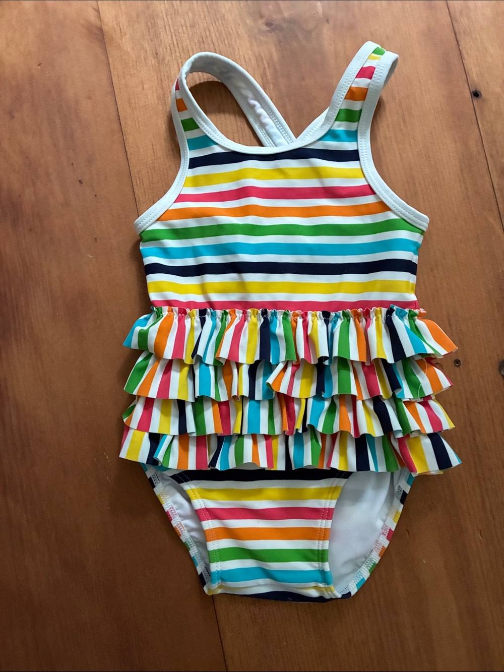 Hanna Andersson Multicolor Rainbow Stripe Ruffle One-Piece Swimsuit